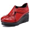 Floral Genuine Leather Women Retro Pumps 2021 Autumn High Heels Handmade Ladies Wedges Shoes Platform Woman Walking Dress Shoes
