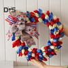 July 4th Wreath 15Inch Patriotic Floral Wreath with Burlap Bow Handcrafted Independence Day Garland Decoration for Front Door Wall Home Decor