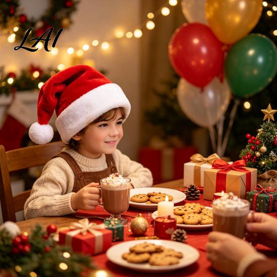 Winter Holiday Decorations Christmas Santa Hat Flannel Plush Hat for Adults Soft Thickened Adults Kids Headwear Red White Velvet Cap Parties