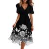 Женское повседневное платье миди с V-образным вырезом, короткими рукавами, цветочным принтом и бабочками, струящийся подол