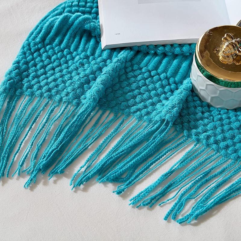 Lightweight Soft Cozy Throw Blanket with Tassels Teal Decorative Throws for Modern Farmhouse Living Room Bedroom Throw for Gifts