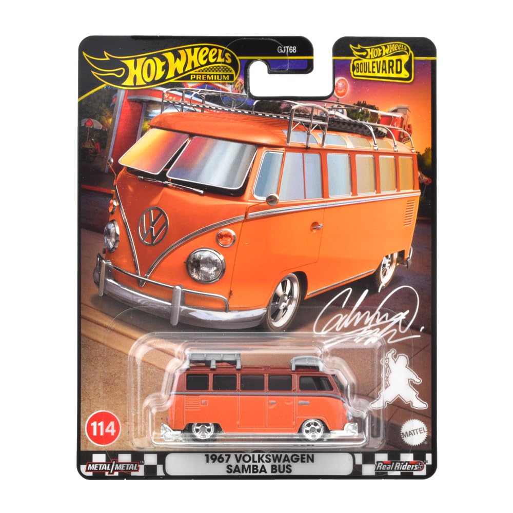 Hot Wheels Boulevard '67 Volkswagen Samba Bus Ride-On Toy Diecast Car, Orange, for Ages 3 and Up, HRT62
