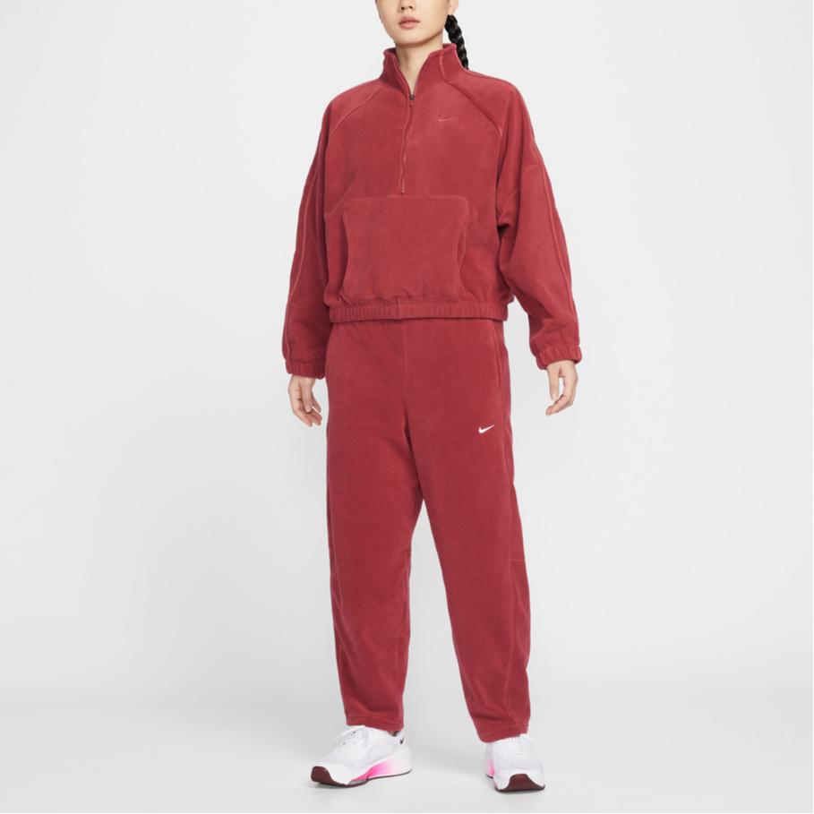 Nike Год Лошади Лимитированная Серия CNY Новый Год Воротник-стойка Однотонный Со спущенным плечом Длинный рукав Флисовый топ Женские топы HV3716-613