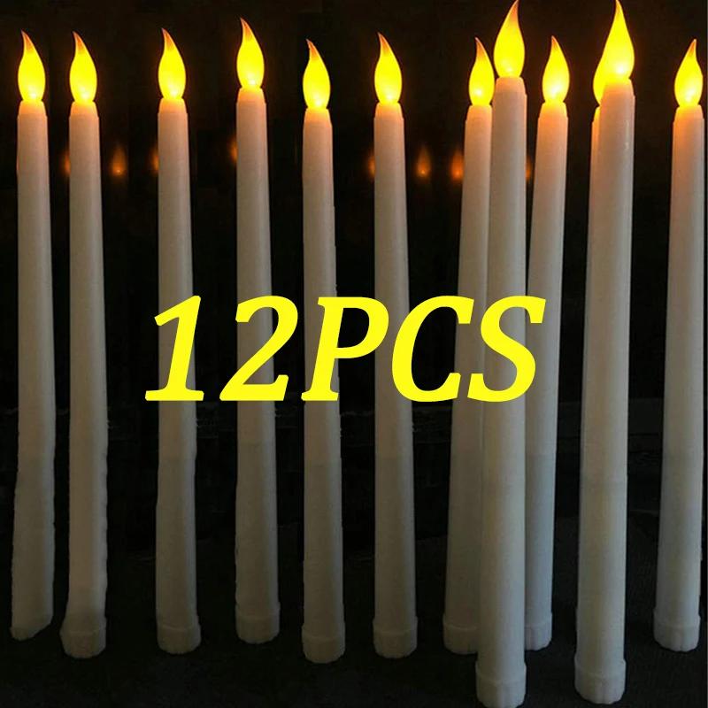 1/12pcs LED Flameless Taper Candles Long Pole Candle Light Battery Powered Warm Light Candle Lamp for Christmas Party Decoration
