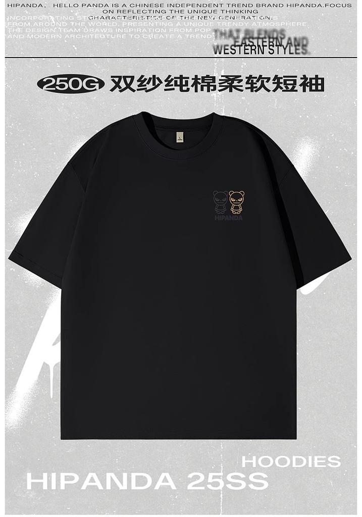 Hello Hipanda Panda Personality Trendy Brand Cartoon Pure Cotton Round Neck Short-Sleeved T-Shirt