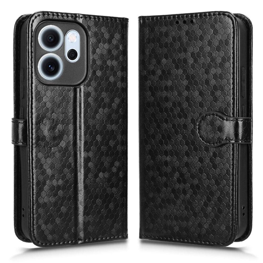 For Oppo Reno14 F 5G Wallet Case Dot Pattern Imprint PU Leather Phone Cover with Wrist Strap