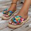Fashion Women Flat Slippers 2024 New Summer Fashion Sandals Casual Vacation Braided Floral Pattern Toe Post Beach Slippers Slides Women