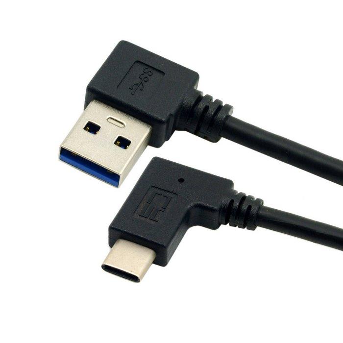 USB Type C Male Connector To 90 Degree Left Angled USB 3.0 Male Data Cable