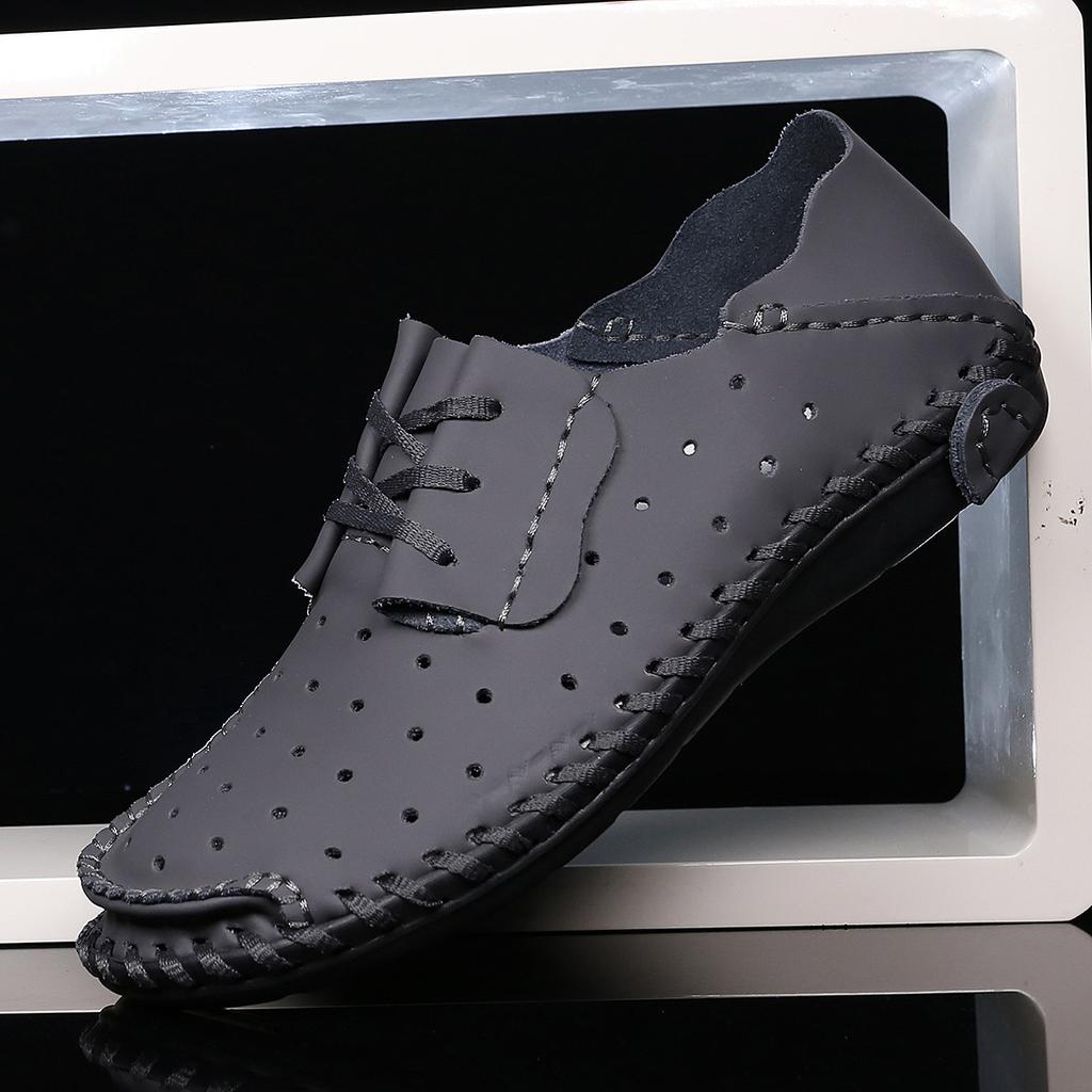 Модные летние и осенние мужские повседневные туфли из дышащей британской кожи с мягкой подошвой Lazy Hollow Большие кожаные туфли Bean Shoes