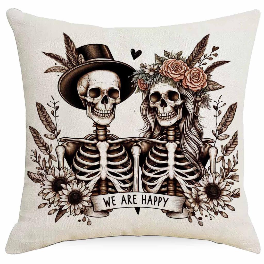Halloween Couple Skull Print Pillowcase Home Sofa Cushion Pillowcase