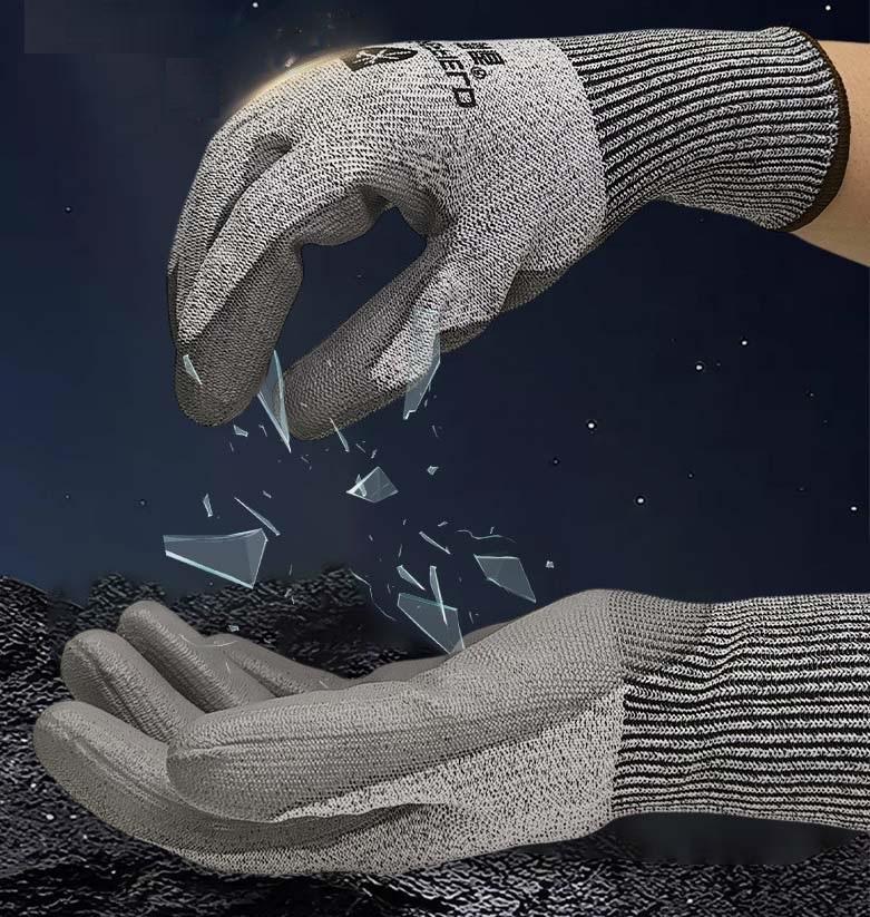 CE ANSI HPPE Liner PU Dipped Palm Coated Anti-Cut Safety Gloves ANSI/ISEA Cut Level 3 EN388 Cut Rating 5 Tear Rating 4 YOUGAIN