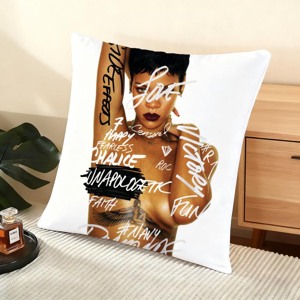 R-R-Rihanna-S Album Cushion Cover Silky Short Plush Home Sofa Cushion Cover - Invisible Zipper Home Decoration