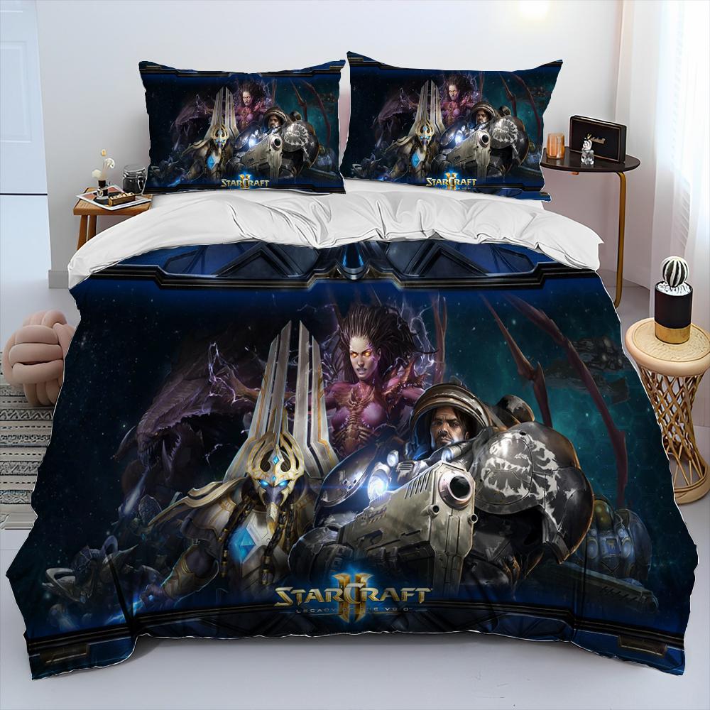 StarCraft Игровой Геймерский ПК Мультяшный Одеяло Постельное Белье Комплект, Пододеяльник Постельный Комплект Покрывало Наволочка, Большой Королевский Размер Постельное Белье Комплект Ребенок