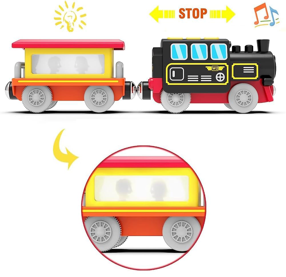 TOPLIVING Деревянные аксессуары для железной дороги Локомотив на батарейках с магнитной сцепкой Совместим с Thomas, Brio и Chuggington