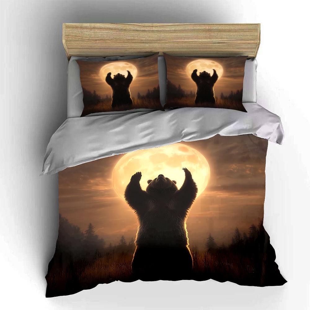 Bear Reaching for Full Moon Bedding Duvet Cover Set Duvet Cover Pillowcases (1*Duvet Cover 2*Pillowcases, without duvet insert)