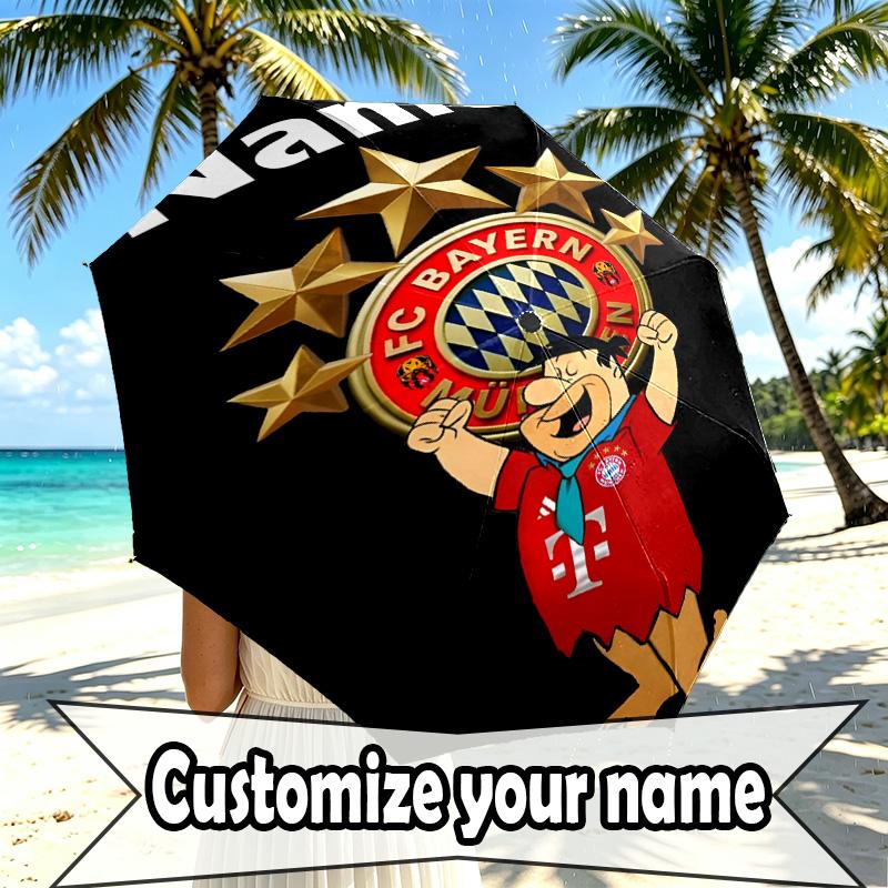 Custom Name Personalized FC Bayern Print Umbrella, Auto Open Close, 8‑Rib Sturdy Frame, Commute Camping Hiking Use, Birthday Gift