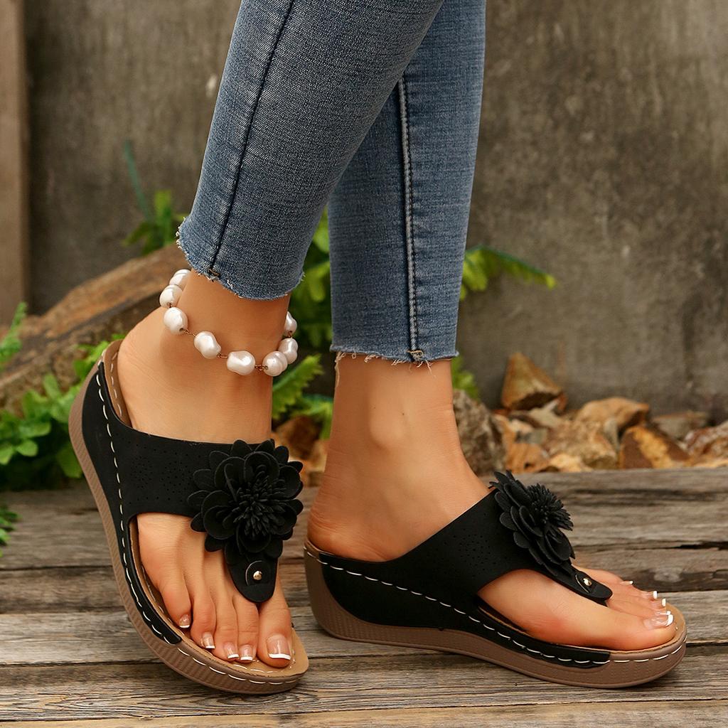 Мода 2025 Винтажные цветы Клинья Шлепанцы Женские Летние Легкие Платформенные Шлепанцы Женские С Перемычкой Толстая Подошва Сандалии Большой Размер