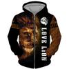 Spring Autumn Men's Zipper Hoodie Sweatshirts 3D Animal Lion Beast Printing Hooded Pullover Fashion Jacket Casual Sportswear