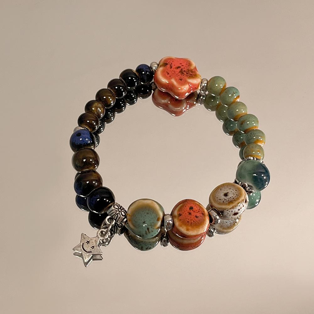 JMXD-China Wind Mulberry Childish Retro Ceramic Beaded Bracelet Women's New Chinese Natural Stone Girlfriend Bracelet Couple Bracelet