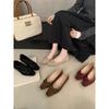 2025 New French Bow Shallow Mouth Single Shoes Women's Square Head Flat Shoes Korean Version Versatile Autumn Soft-soled Shoes