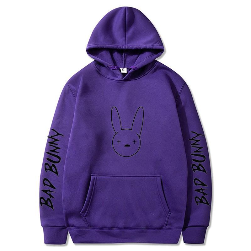 Bad Bunny Print Fleece Hoodie Unisex Casual Pullover Streetwear Customizable Sweatshirt