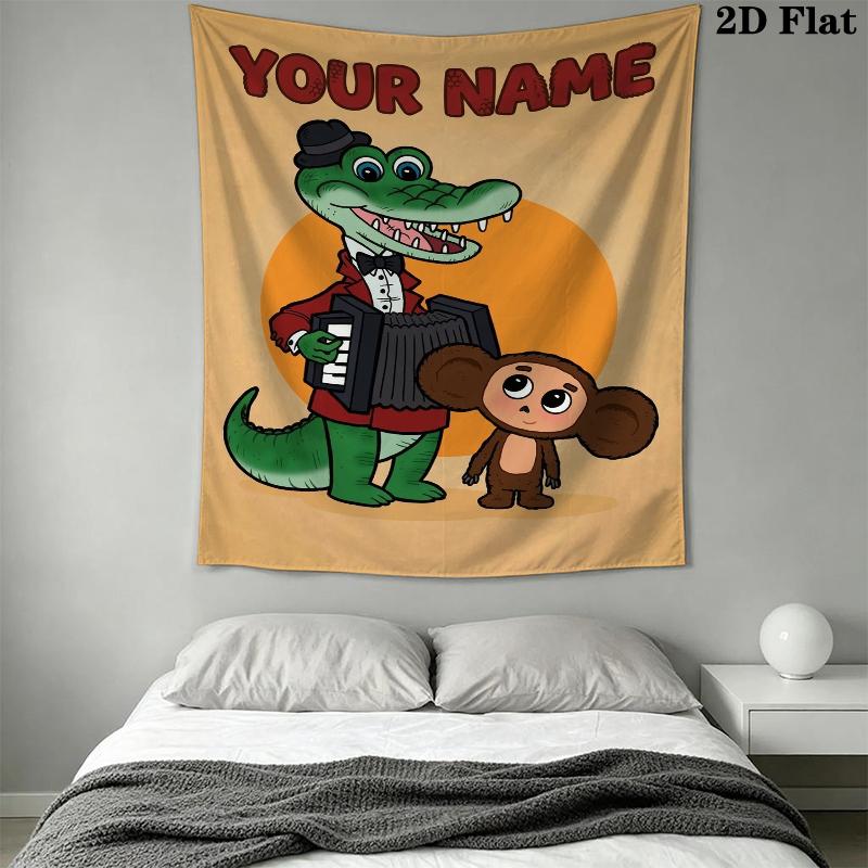 Custom Name Cheburashkas Wall Tapestry Aesthetic Wall Hanging Printed Fabric Blanket Decorative Tapestries for Bedroom Living Room Home Decor