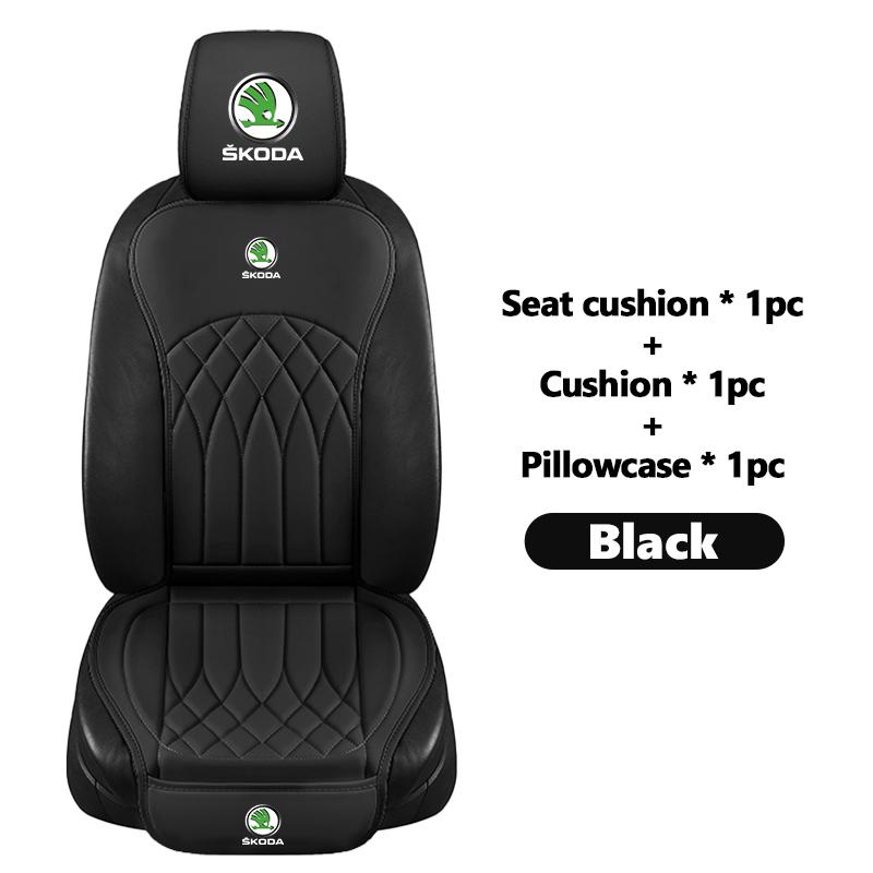 qjpmd2 For Skoda Leather Car Seat Cushion Breathable Headrest Seat Protect Mat Accessories S Kodiaq Octavia 2 3 Yeti Karoq Rapid Fabia