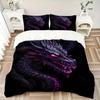 3pcs Fiery Purple Dragon Printed Quilt Set - Includes 1 Quilt Cover and 2 Pillowcases, Machine Washable - Suitable for All Seasons.H035