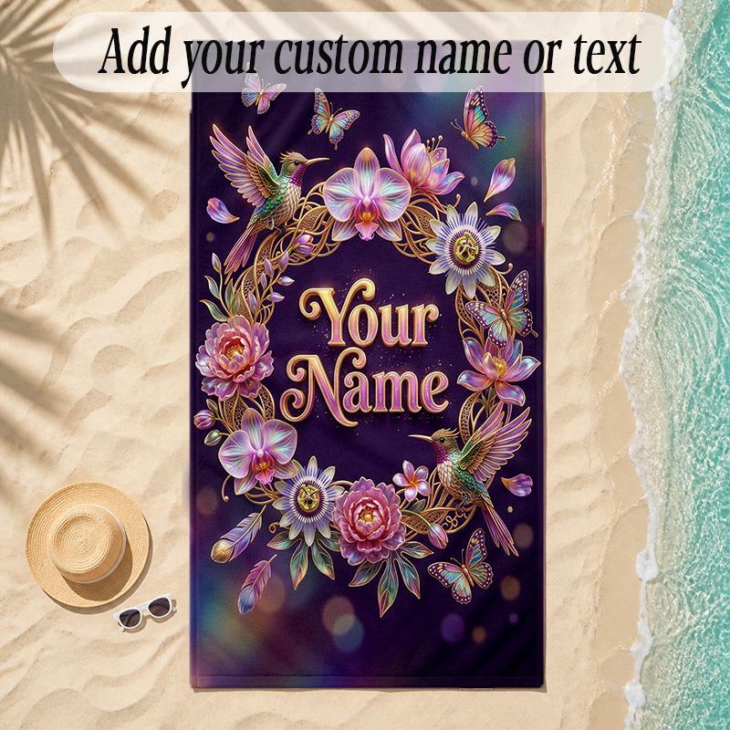 Birds Theme Soft Beach Towel Personalized Custom Name Text Towel Portable for Beach Pool Travel
