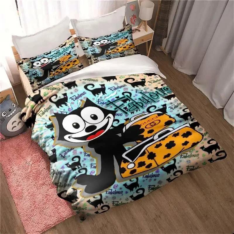 Cartoon Felix Cat Bed Set Home Decoration for Boy and Girl Feline-Follies Duvet Cover Pillowcase Single Double Large Size