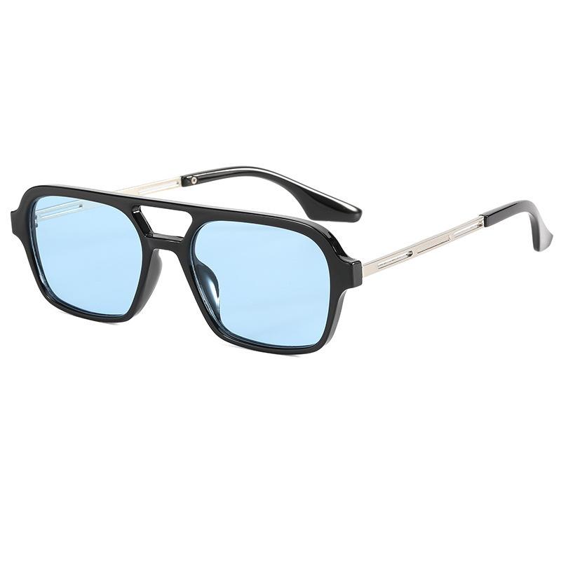 Retro double beam hollow box sunglasses men's advanced sense ins ruffian handsome pilot glasses UV protection sunglasses