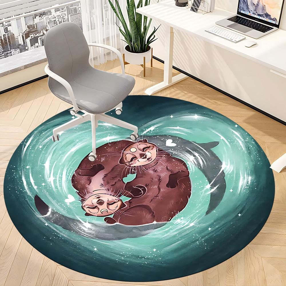 1pc Otter Love Office Round Area Rug, Indoor Mat Suitable For Office, Under Office Chairs Bedroom Living Room Home Decor, Room Deco