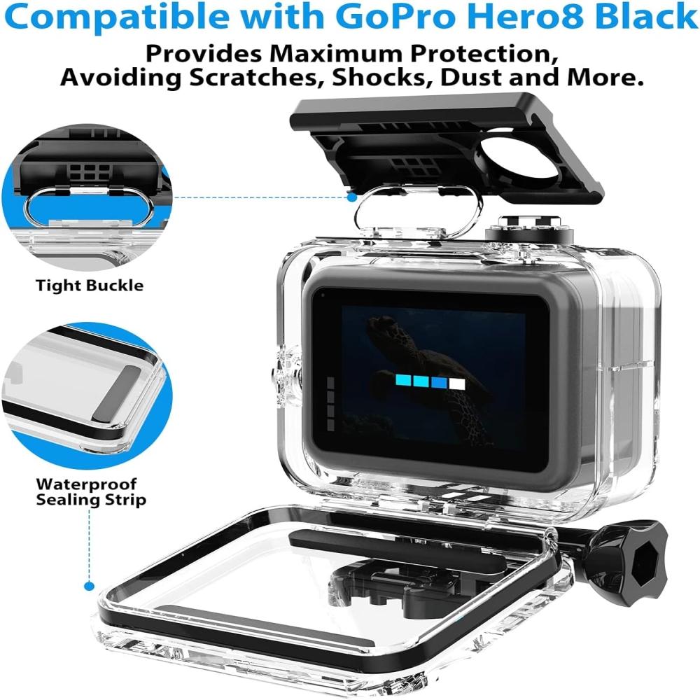 FitStill 60M Waterproof Case for Go Pro Hero 8 Black Protective Underwater Dive Housing Shell with Bracket Accessories