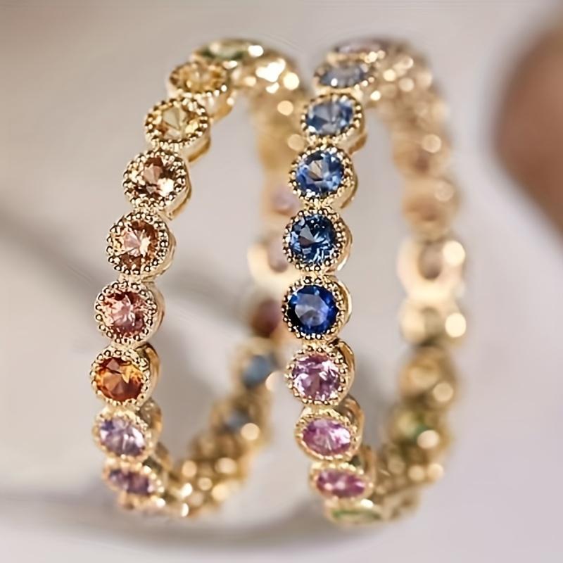 Women's Multi-Color Synthetic Ring Set - KC Golden Plated, Synthetic Cubic Zirconia Mosaic, All-Season Jewelry | Stylish Holiday Accessory | September