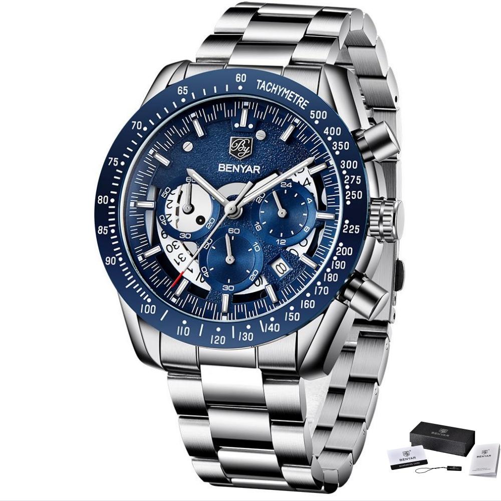 BENYAR BY-5120 Men Sport Quartz Watch Chronograph Calendar Luxury Waterproof Military Business Wristwatch Men Clock Reloj Hombre
