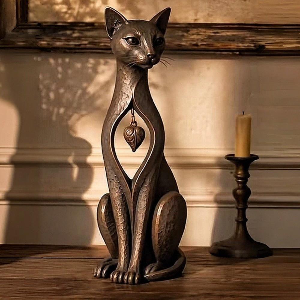 Resin Heart Cutout Sighthound Statue Rustic Heritage Heart Dog Cat Figurine Bedroom