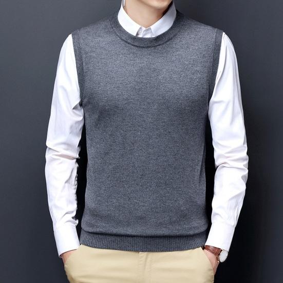 Топ жилет без рукавов с круглым вырезом вязаный эластичный однотонный пуловер теплый повседневный простой стиль