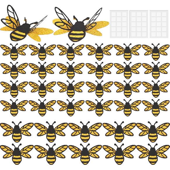 36 Pcs 3D Bee Stickers for DIY Carfts 2 Sizes Tiny Bee Wall Decor for Party Home Office Fridge Windows Decorations Charms Pendants