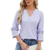 Spring Summer V-neck Lace Seven Quarter Sleeve Loose Top Jacquard T-Shirts Women’s