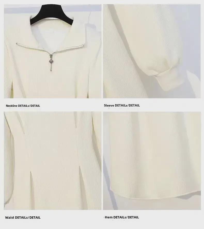 Женское платье-свитер на молнии в корейском стиле больших размеров - плотный бархат, однотонный, повседневная длинная юбка на осень/зиму