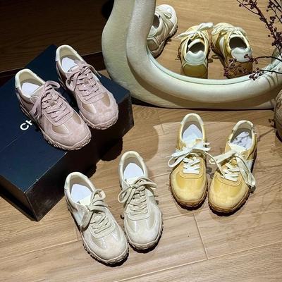 Версия из овчины новых женских универсальных повседневных спортивных туфель на шнуровке с небольшой внутренней высотой подъема и толстой подошвой