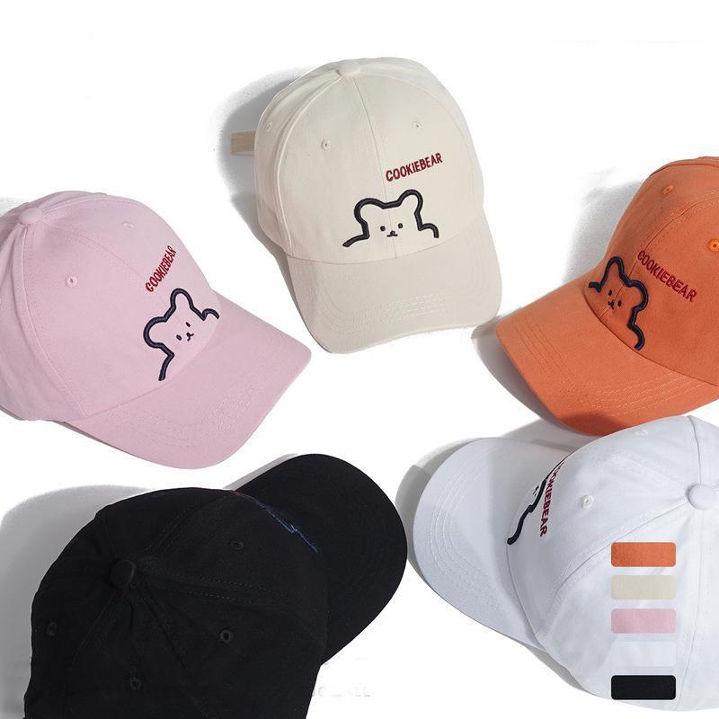 Hat Female Couple Bear Embroidered Alphabet Baseball Cap Beige Cap Female Autumn Casual Shade Sun Protection