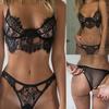 Женский модный сексуальный кружевной комплект из 2 предметов, однотонный беспроводной бюстгальтер, сексуальное нижнее белье, трусики