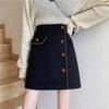 2025 Шерстяная Юбка А-силуэта с высокой талией - Женский Большой размер, Однобортная, Приталенная Короткая Юбка для Осени/Зимы