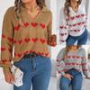 Autumn and Winter Casual Lantern Sleeve Contrast Color Love Pullover Sweater