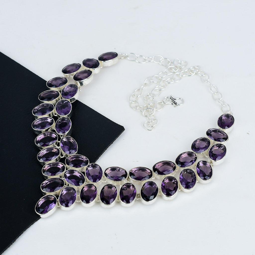 Красивое ожерелье из серебра 925 пробы с аметистом и драгоценными камнями, аметистовое серебряное ожерелье для жены, ожерелье унисекс, подарок на ватный тампон