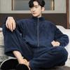 Men Sleepwear Coral Fleece Pajama Set Loose Zipper Winter Pajamas Flannel Cardigan Nightgown Pyjama Men Hombre