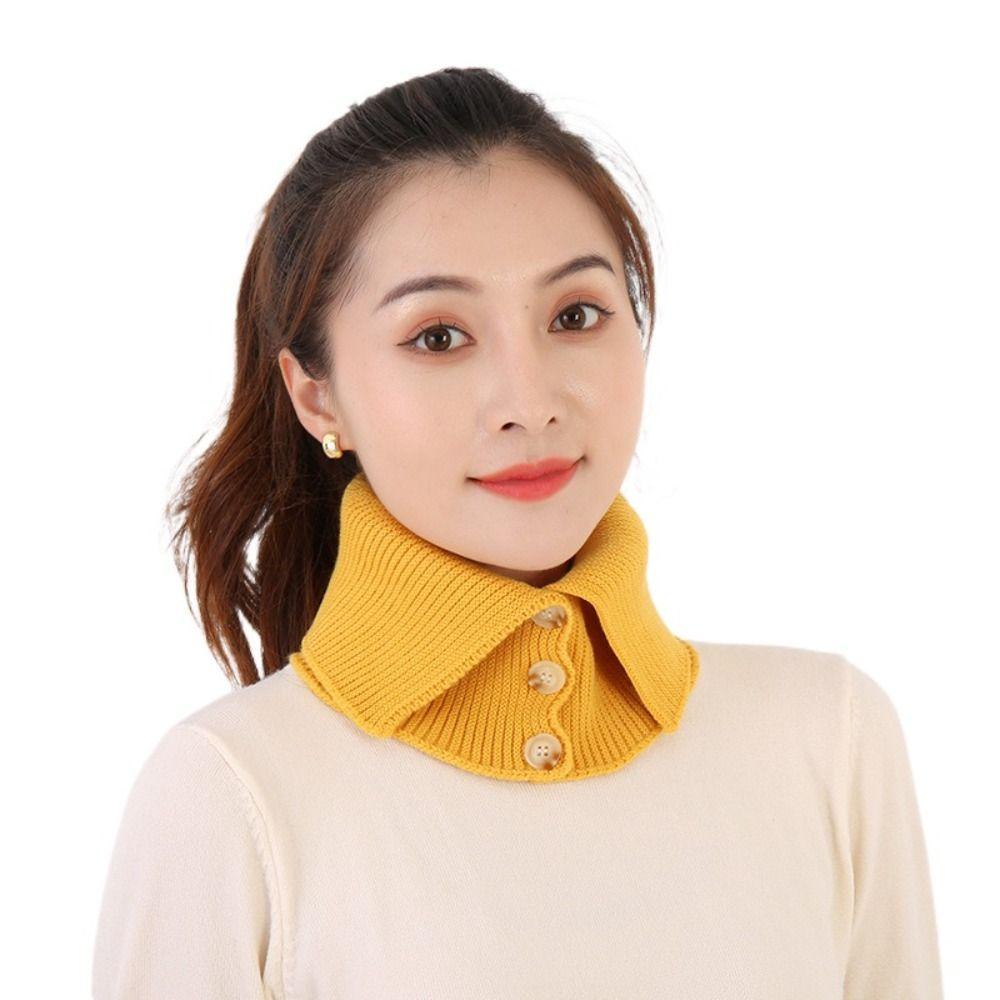 Однотонный вязаный шерстяной шарф с пуговицами на нагруднике, элегантный воротник-стойка, студент