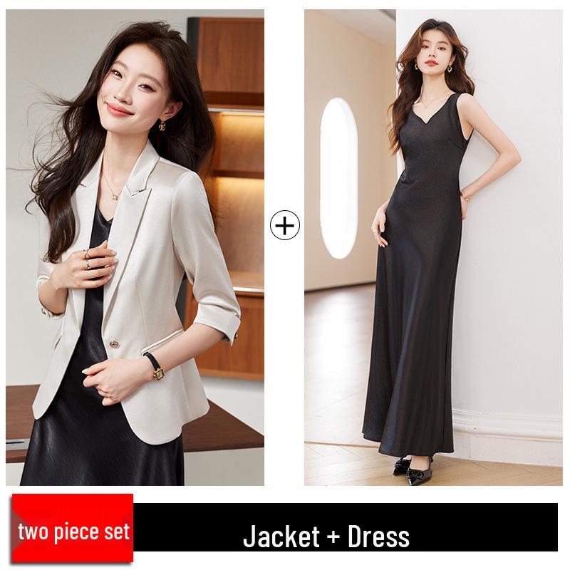 Женский костюм-двойка (блейзер и платье) из ацетатного сатина, для миниатюрных, - Коллекция Весна 2026