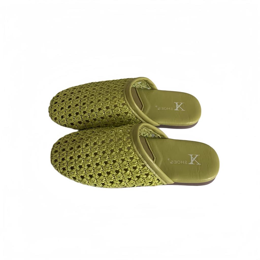 2025 Summer French Slippers Women's Versatile Outer Wear Retro Woven Bag Head Semi-breathable Non-slip Flat Bottom Muller Cool Slippers